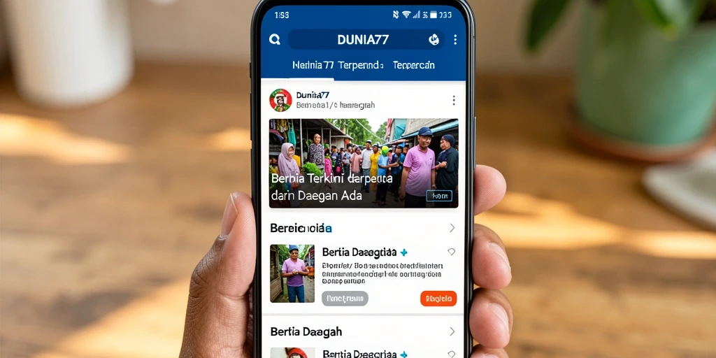 Antarmuka DUNIA77 yang modern dan informatif untuk Berita Daerah.